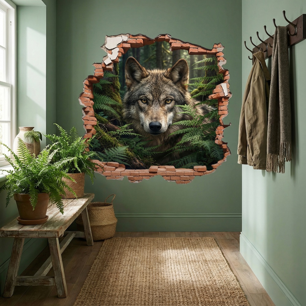 Stickers muraux: Trou de Mur Loup dans la For&ecirc;t