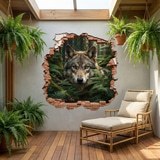 Stickers muraux: Trou de Mur Loup dans la For&ecirc;t 6