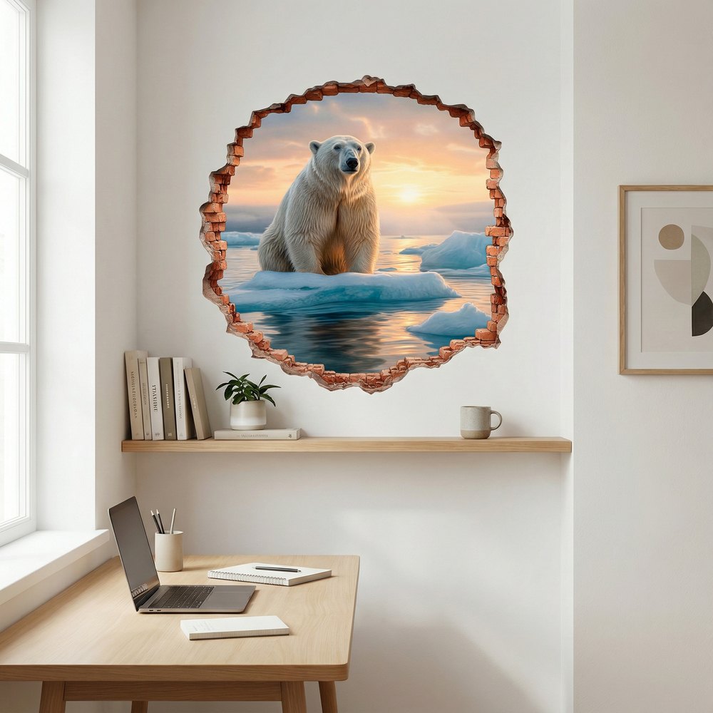 Stickers muraux: Trou de Mur Ours Polaire
