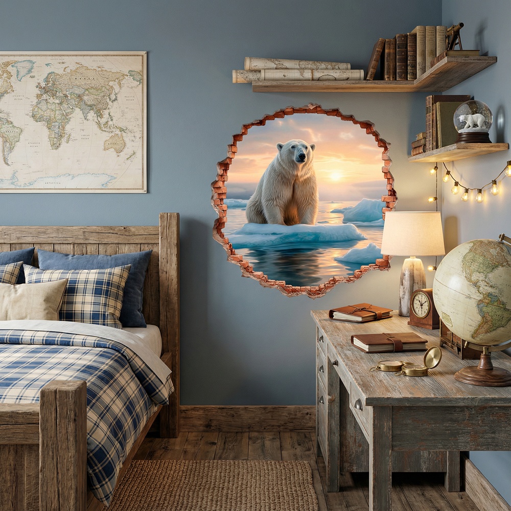 Stickers muraux: Trou de Mur Ours Polaire