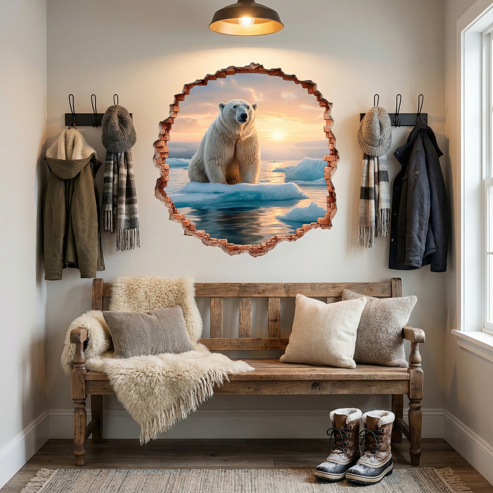 Stickers muraux: Trou de Mur Ours Polaire