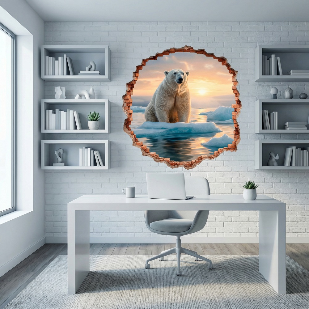 Stickers muraux: Trou de Mur Ours Polaire