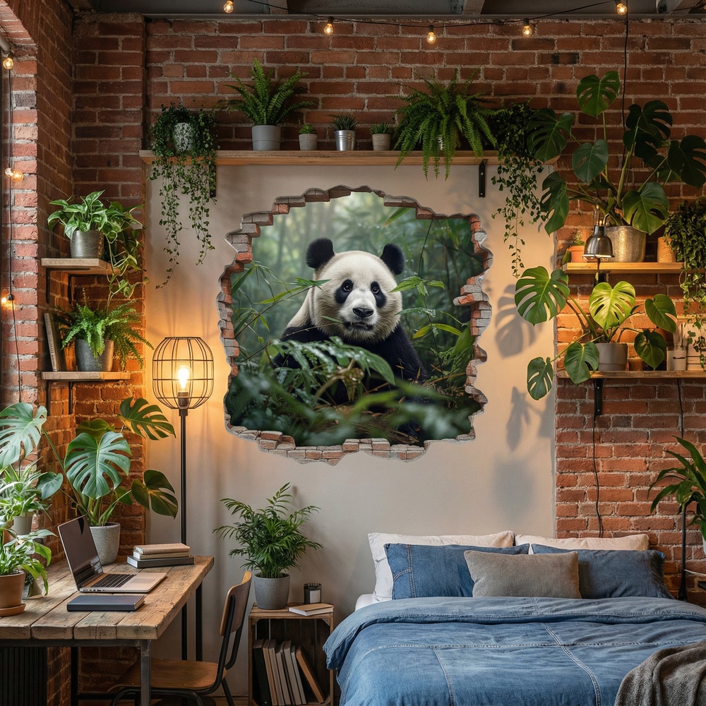 Stickers muraux: Trou de Mur Ours Panda