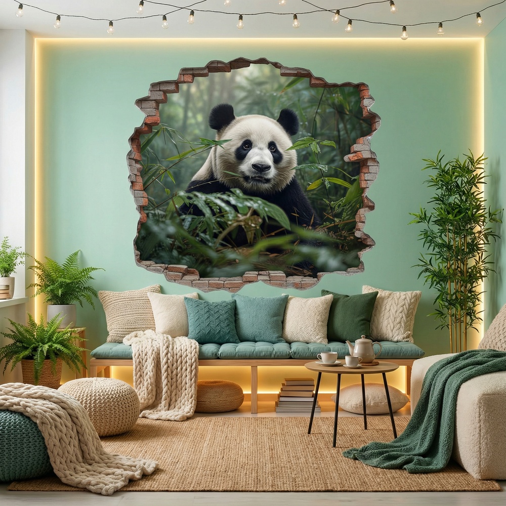 Stickers muraux: Trou de Mur Ours Panda