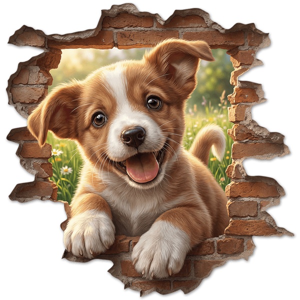 Stickers muraux: Trou de Mur Chiot Heureux