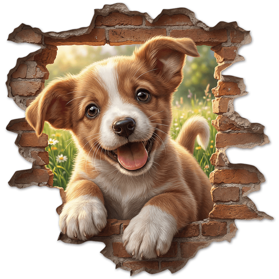 Stickers muraux: Trou de Mur Chiot Heureux