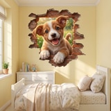 Stickers muraux: Trou de Mur Chiot Heureux 3