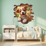 Stickers muraux: Trou de Mur Chiot Heureux 4