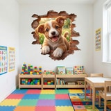 Stickers muraux: Trou de Mur Chiot Heureux 5