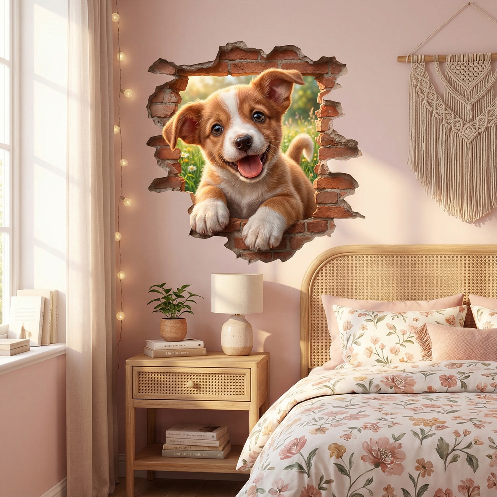 Stickers muraux: Trou de Mur Chiot Heureux
