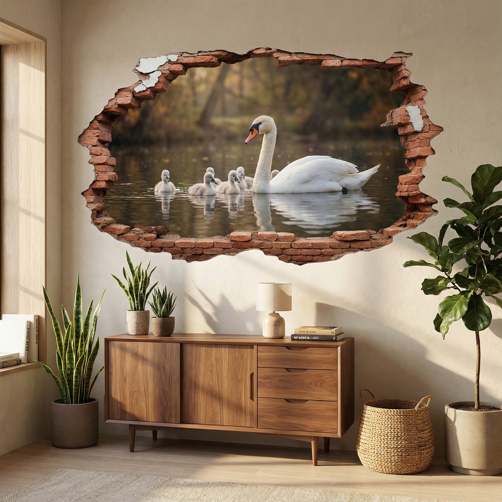 Stickers muraux: Trou de Mur Cygne Cygneaux
