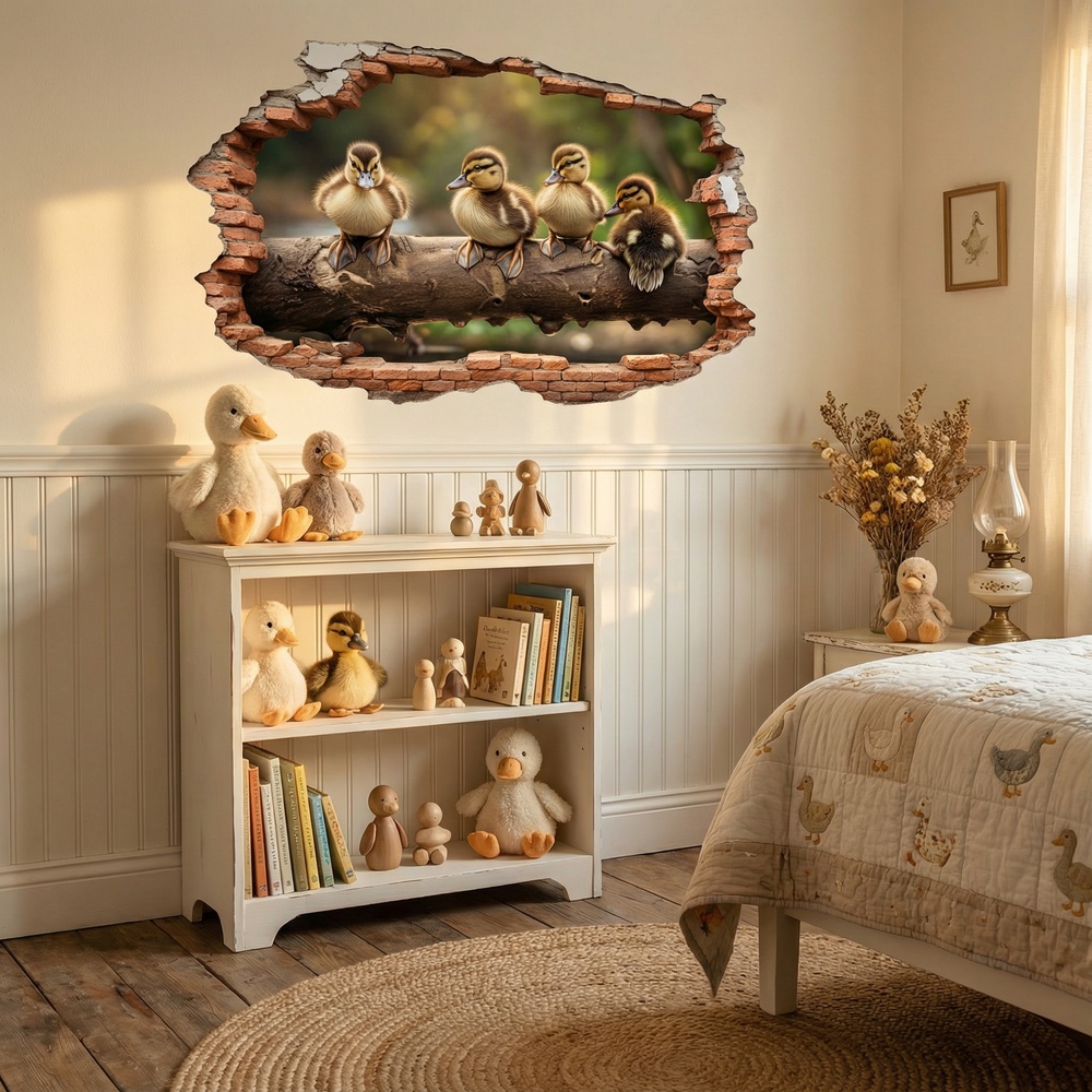 Stickers muraux: Trou de Mur Canetons Tron d'arbre