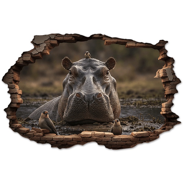 Stickers muraux: Sticker 3D Hippo Trou dans le mur