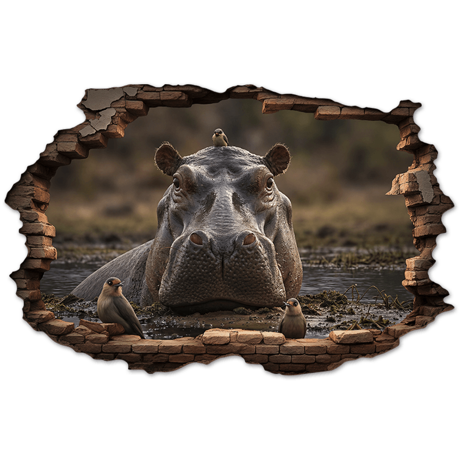 Stickers muraux: Sticker 3D Hippo Trou dans le mur