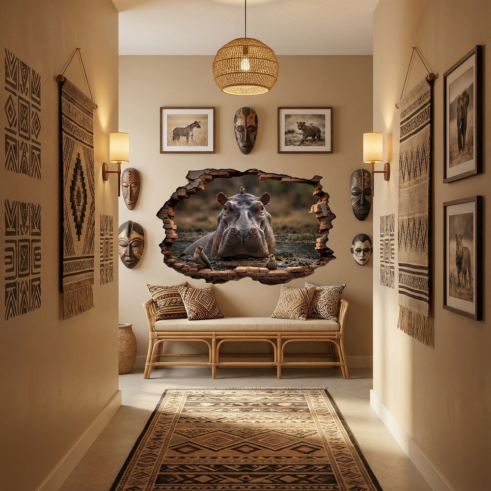 Stickers muraux: Sticker 3D Hippo Trou dans le mur