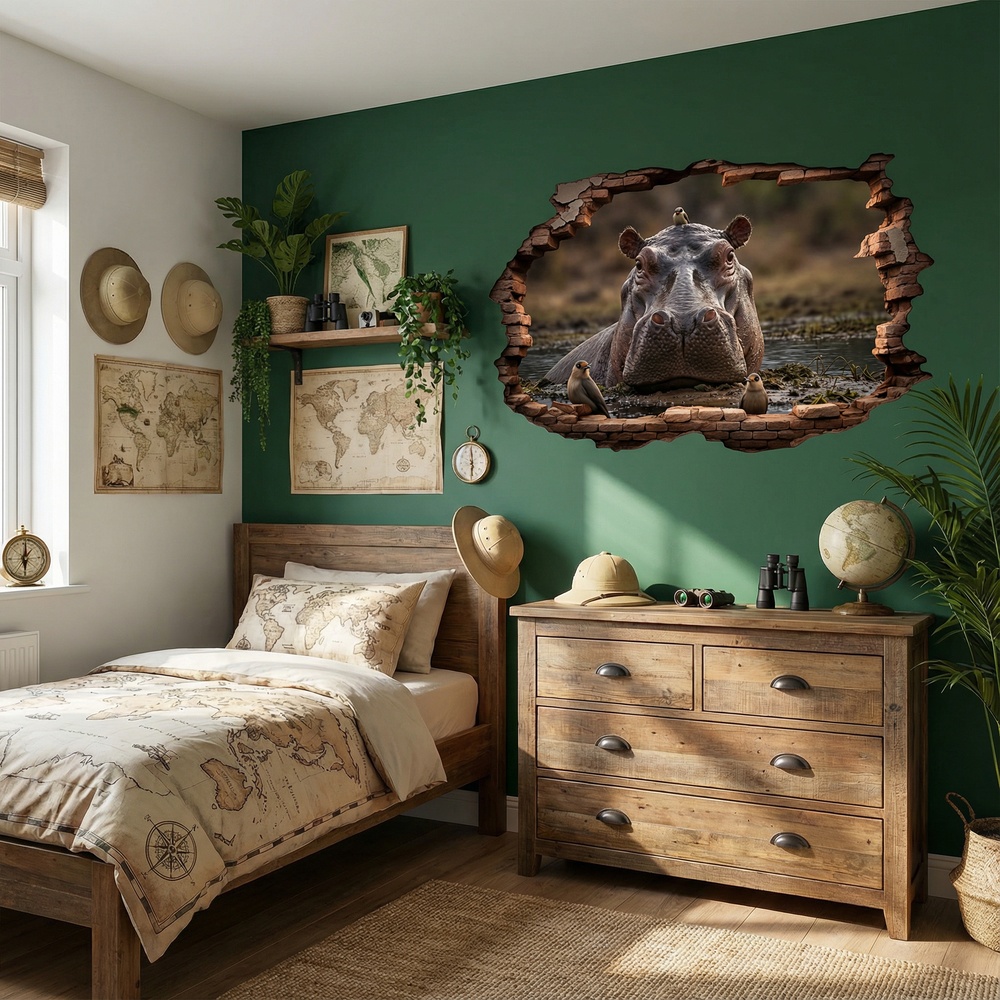 Stickers muraux: Trou de Mur Hippopotame