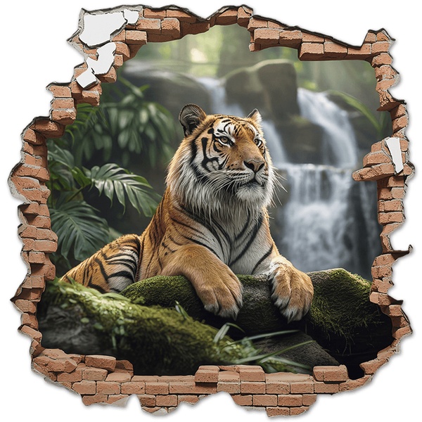 Stickers muraux: Trou de Mur Tigre Cascade