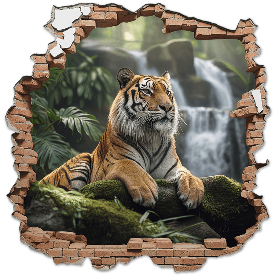 Stickers muraux: Trou de Mur Tigre Cascade