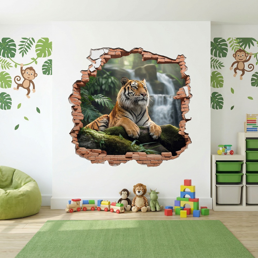 Stickers muraux: Trou de Mur Tigre Cascade