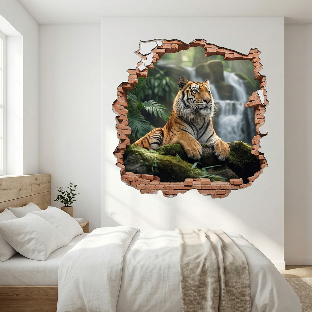 Stickers muraux: Trou de Mur Tigre Cascade