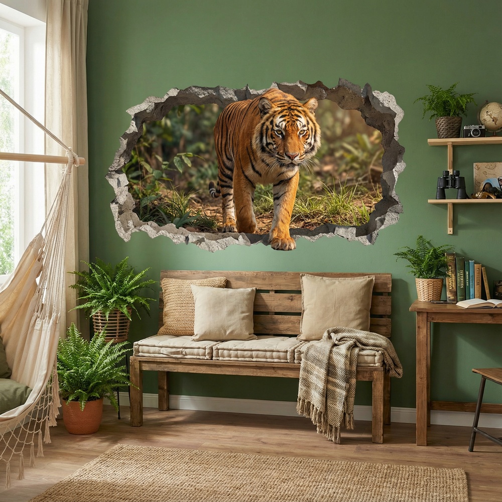 Stickers muraux: Trou de Mur Tigre Marchant