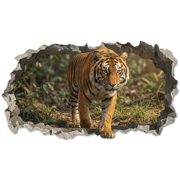 Stickers muraux: Trou de Mur Tigre Marchant
