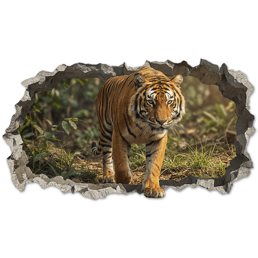 Stickers muraux: Trou de Mur Tigre Marchant
