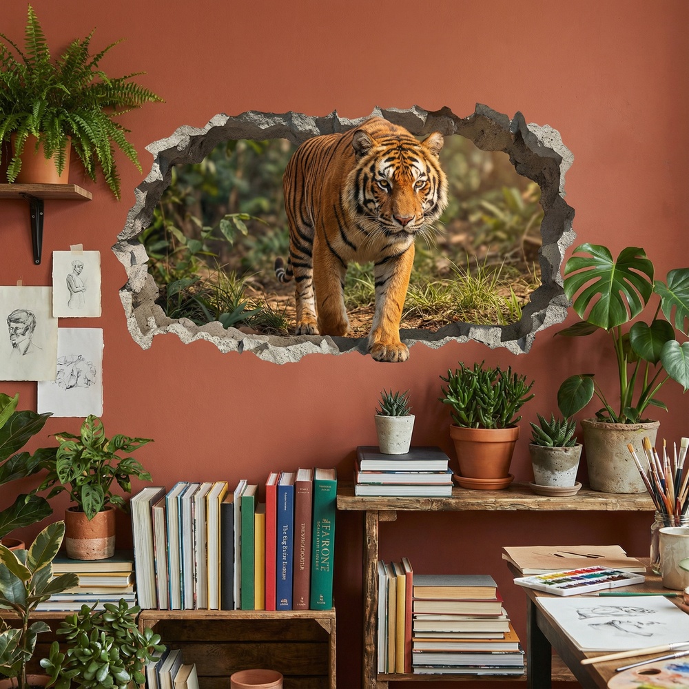 Stickers muraux: Trou de Mur Tigre Marchant