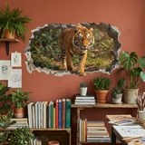 Stickers muraux: Trou de Mur Tigre Marchant 3