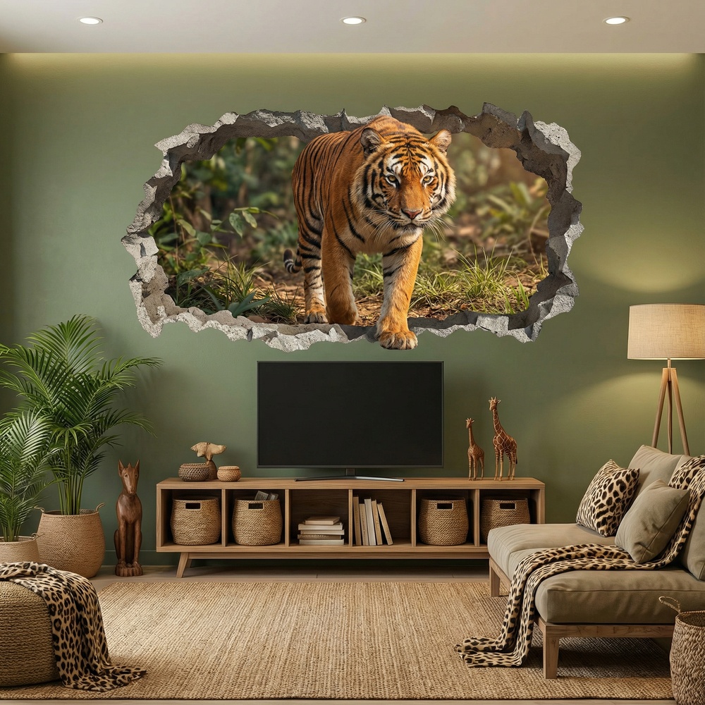 Stickers muraux: Trou de Mur Tigre Marchant