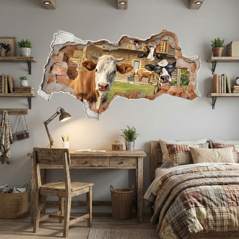 Stickers muraux: Trou de Mur Vaches Amusantes