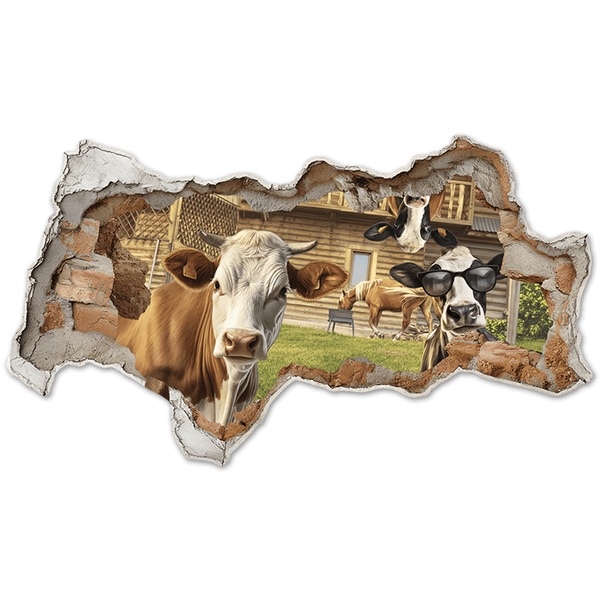 Stickers muraux: Trou de Mur Vaches Amusantes