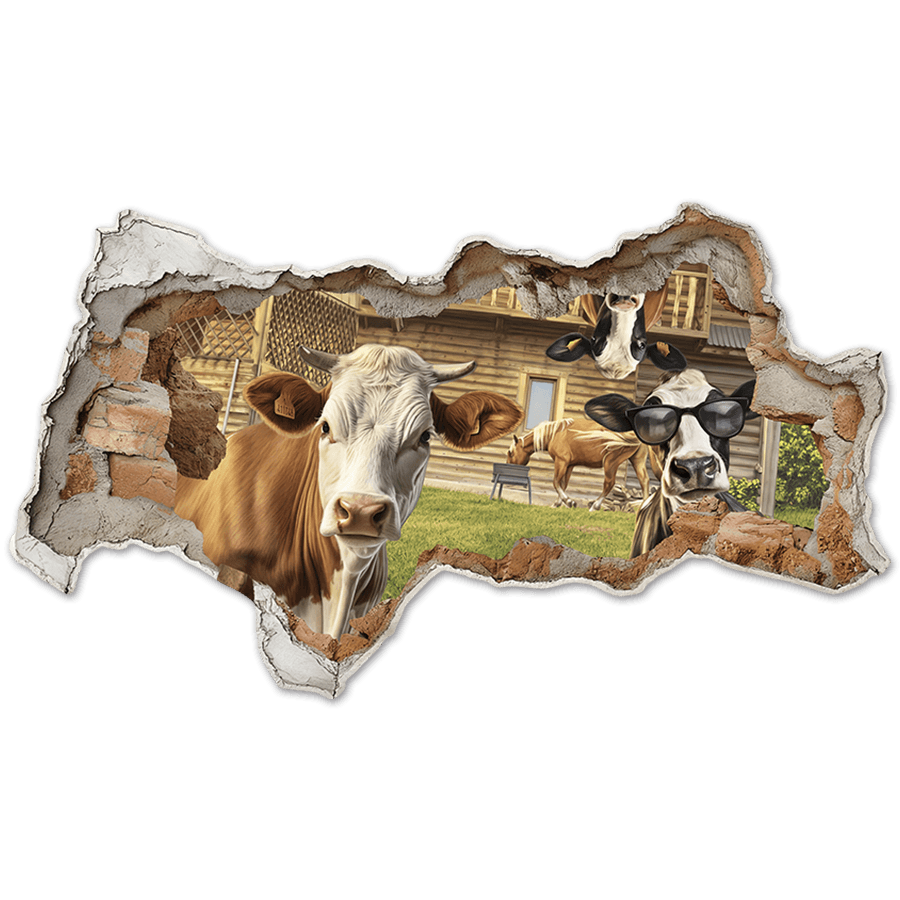 Stickers muraux: Trou de Mur Vaches Amusantes