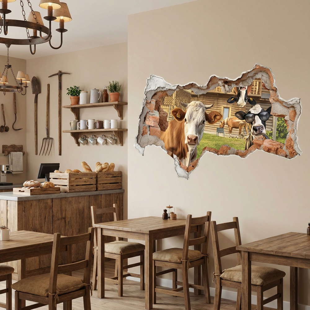 Stickers muraux: Trou de Mur Vaches Amusantes