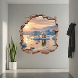 Stickers muraux: Trou de Mur Ours Polaires Coucher de Soleil 5