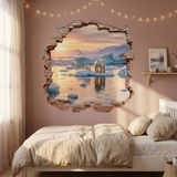 Stickers muraux: Trou de Mur Ours Polaires Coucher de Soleil 9