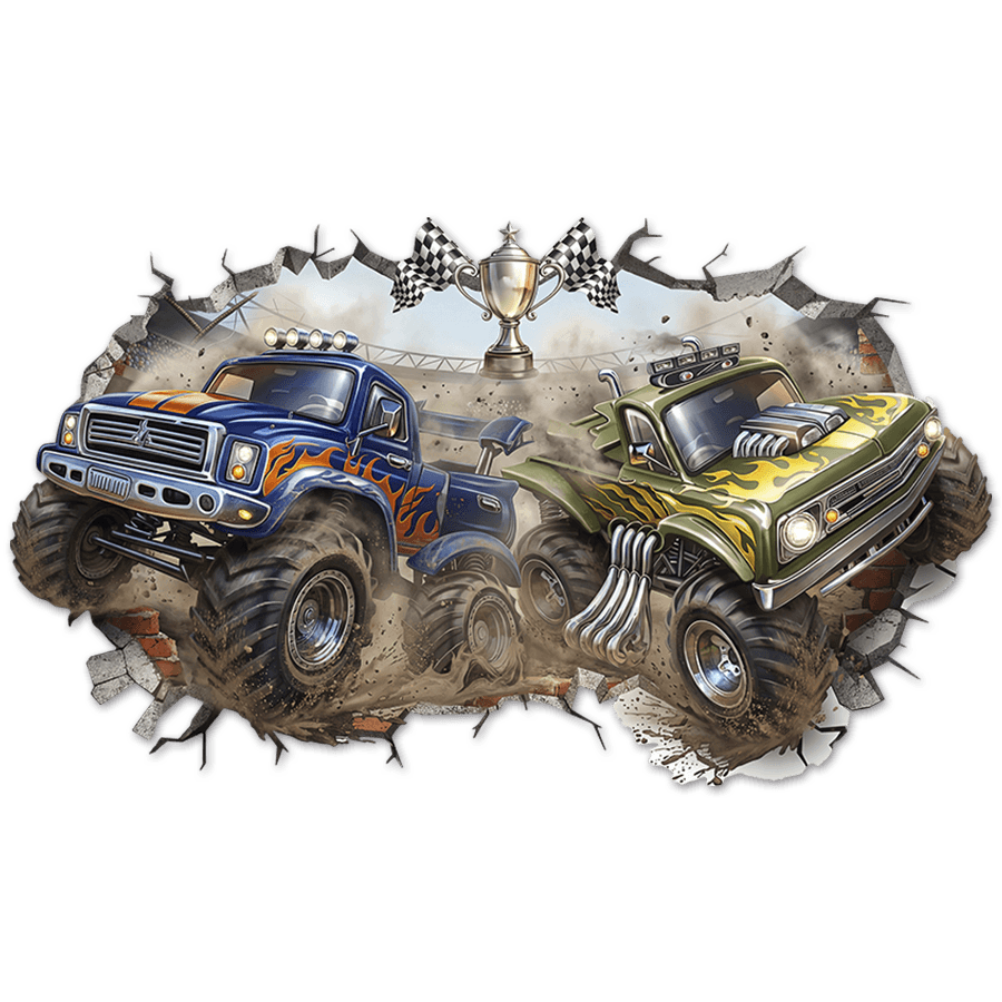 Stickers pour enfants: Trou de Mur Monster Trucks Course