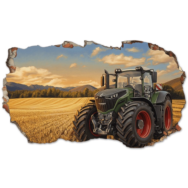 Stickers muraux: Trou de Mur Tracteur Champ Dor&eacute;