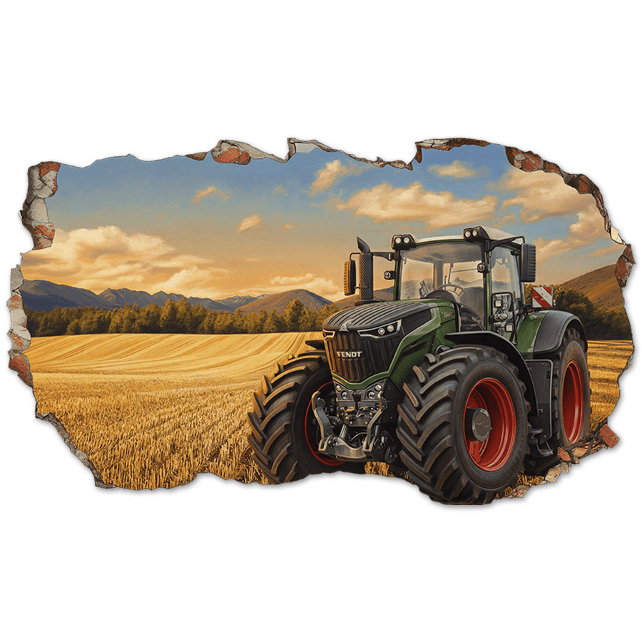 Stickers muraux: Trou de Mur Tracteur Champ Dor&eacute;