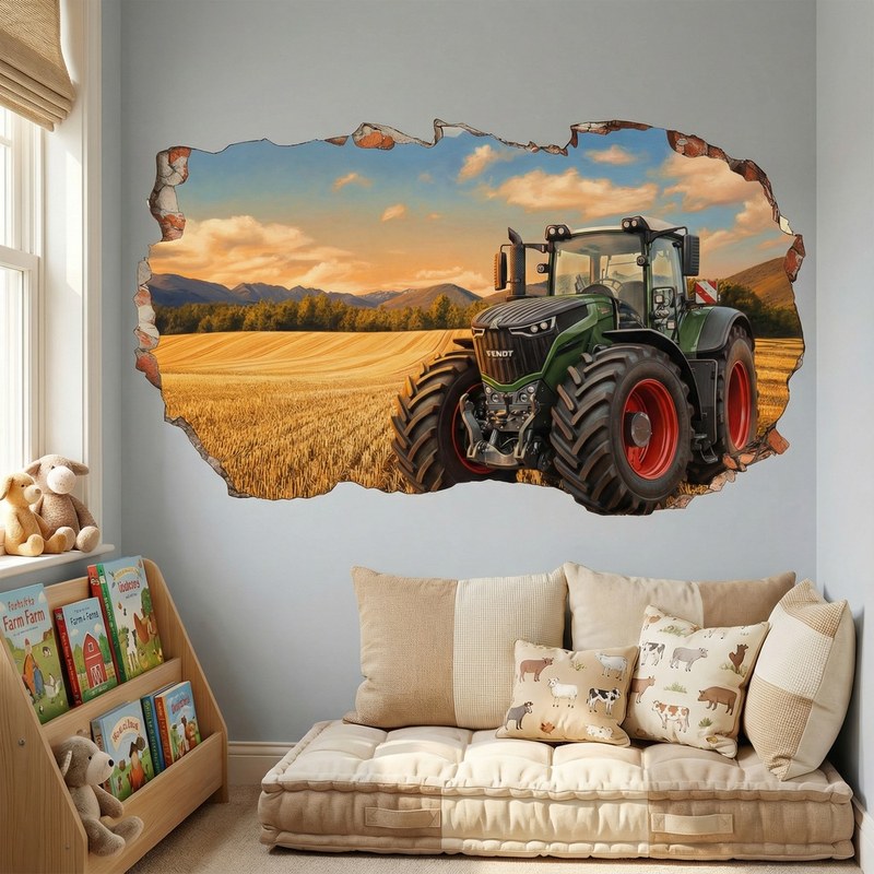 Trou de Mur Tracteur dans un Champ Dor&eacute; 3/9