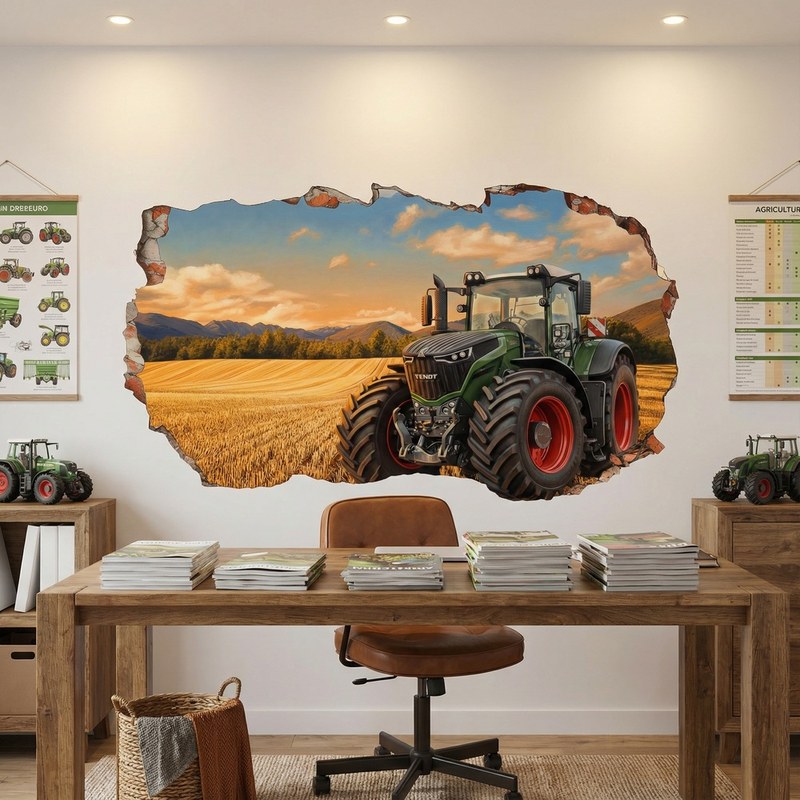 Trou de Mur Tracteur dans un Champ Dor&eacute; 4/9