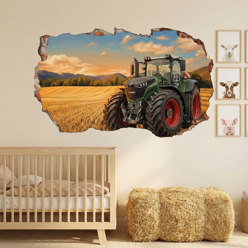 Trou de Mur Tracteur dans un Champ Dor&eacute; 5/9