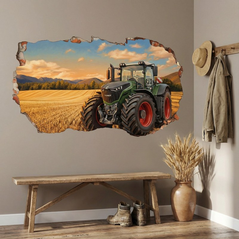 Trou de Mur Tracteur dans un Champ Dor&eacute; 6/9