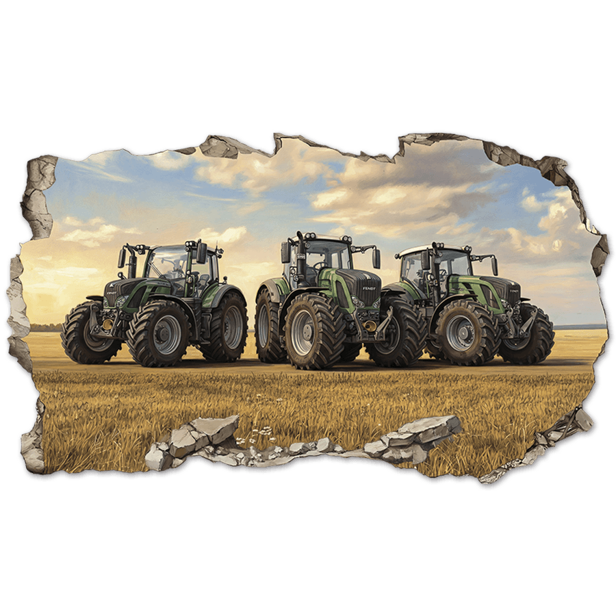 Stickers muraux: Trou de Mur Tracteurs Champs