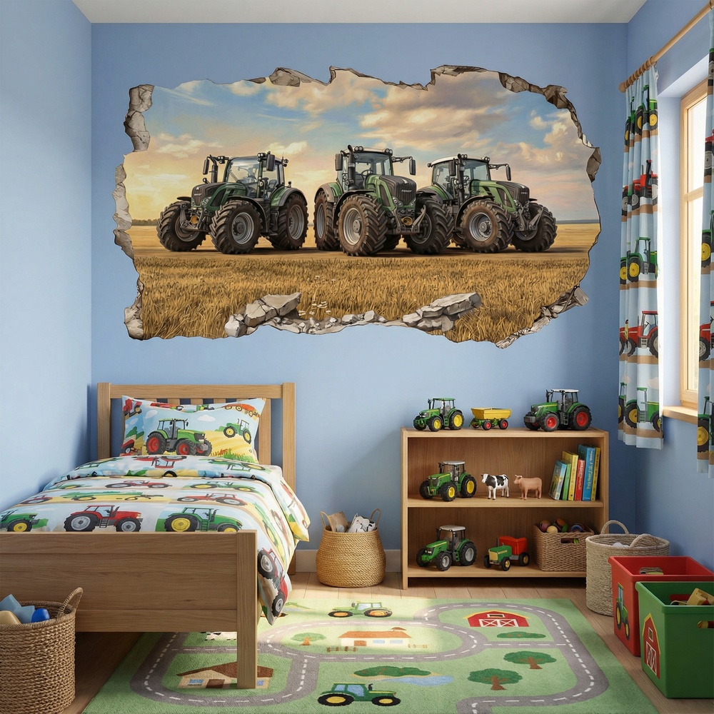 Stickers muraux: Trou de Mur Tracteurs Champs