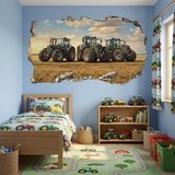 Stickers muraux: Trou de Mur Tracteurs Champs 3