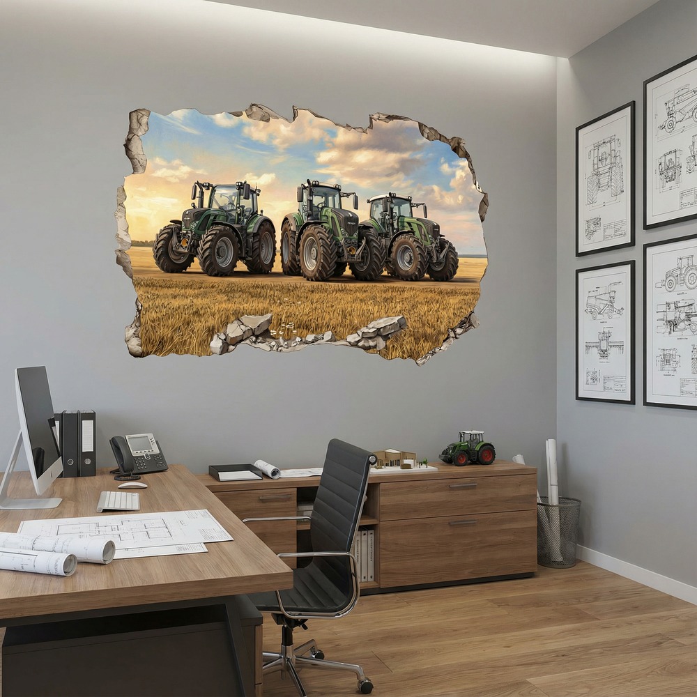 Stickers muraux: Trou de Mur Tracteurs Champs
