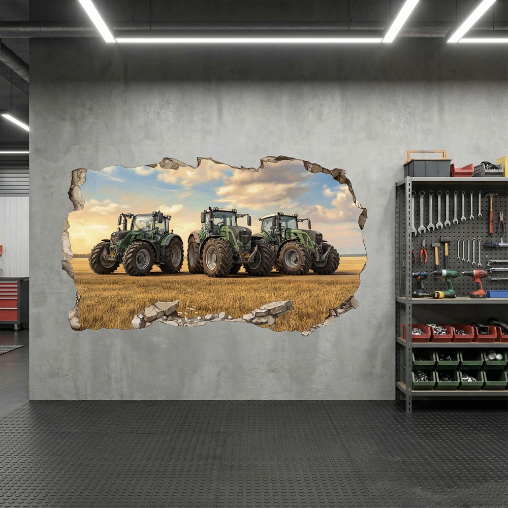 Stickers muraux: Trou de Mur Tracteurs Champs