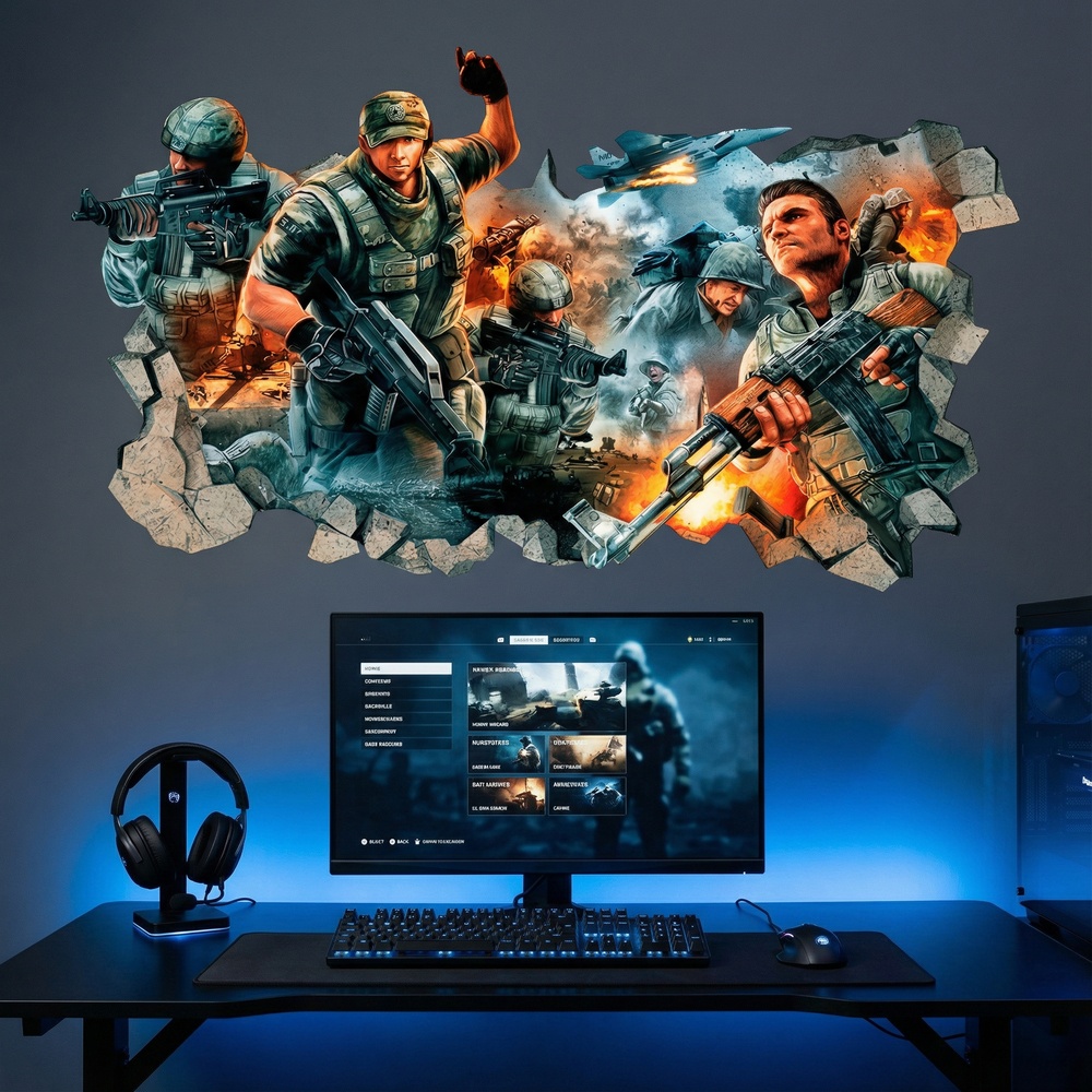 Stickers muraux: Trou de Mur Jeu Vid&eacute;o Shooter Gamer