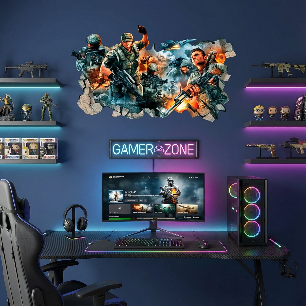 Stickers muraux: Trou de Mur Jeu Vid&eacute;o Shooter Gamer